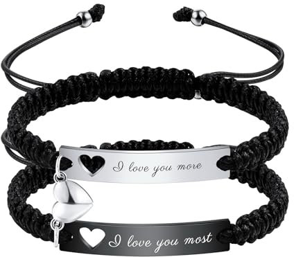 OTXIXTO Personalisierte Passende Armbänder für Paare Einstellbare Geflochtene Paare Armbänder mit Verbindbarem Herz Personalisiertes Gravur Beziehung Name Armband mit Eingraviert Hohlen Herz (Stil B2)