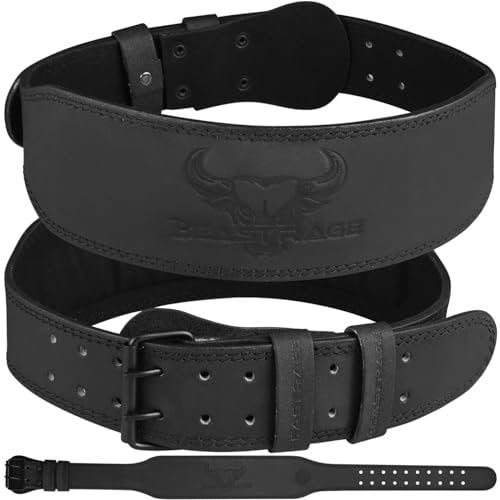 BEAST RAGE Gewichthebergürtel, Leder, strapazierfähig, Fitnessstudio, Bodybuilding, Workout, Training, Gewichthebergürtel, 10 verstellbare Löcher, 10,2 cm, gepolsterte (Tiefschwarz, XL)