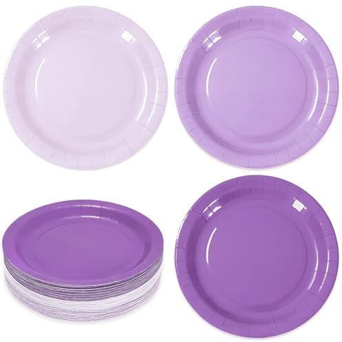Whaline 72Pcs Purple Paper Plates 9 Inch Gradient Purple Color Disposable Round Plates WeddingTableware Dessert Plates, 3 Colors, W12660