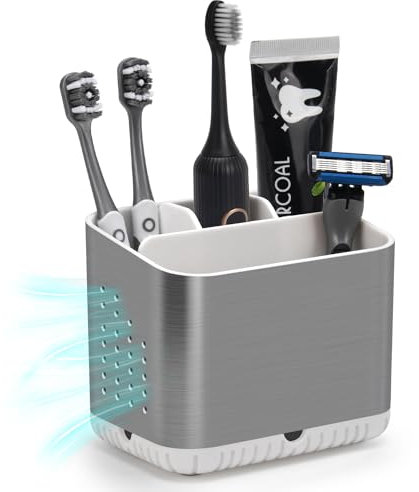toprance Toothbrush Holders for Bathroom Detachable Toothpaste Holder With Drainage Easy Clean Electric Toothbrush Holder With 4 Slots For Family