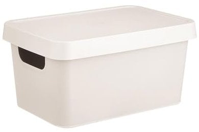 Storage Container With Lid Home Organising Solution 3.6 Litre Cream Plastic Box Basket