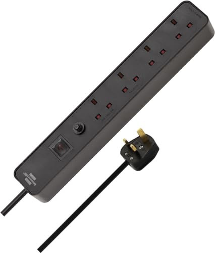 Brennenstuhl Ecolor 4-gang Extension Lead (Power Strip 4-gang with Safety Fuse Button, switch and 3m cable, 90° angle of sockets) black