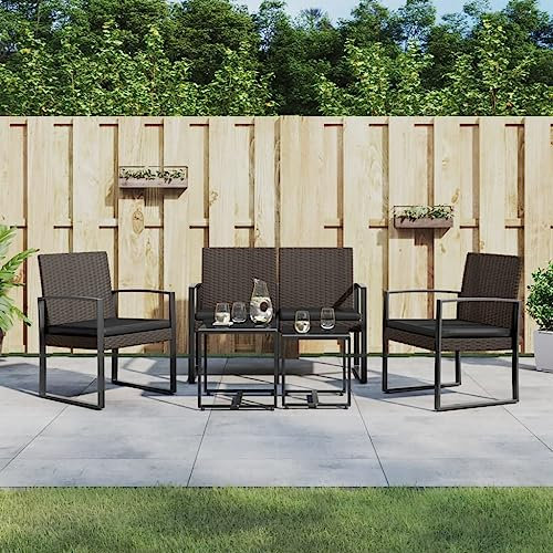 ULUYYUC 5-TLG. Garten-Essgruppe, Eckbankgruppe Gartenmöbel Set Balkonmöbel Gartenstühle Geeignet für Balkon Garten Hinterhof Außenbereich mit Kissen Braun PP-Rattan