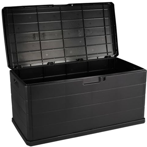 URBN GARDEN 350L Heavy Duty Plastic Garden Storage Box, Huge Capacity Patio Outdoor Container with Lockable Lid, Handles & Wheels, Weather Resistant Shed for Tools, Cushions, Accessories, Anthracite