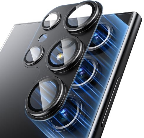 Camera Lens Protector for Samsung Galaxy S24 Ultra 5G, Matte [Shatterproof Test][Strong Adsorption] 9H Tempered Glass Camera Screen Protector Scratch Resistant Metal Ring Cover Accessories Black