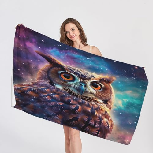 QEODAH Strandtuch Groß 100x200 Eulen - Schnelltrocknend & Ultraleicht & Sandfrei & Weich Mikrofaser Handtücher,Vogel Strandhandtuch Badetuch Handtuch, Pflegeleicht Badetücher