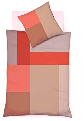 JACK by Fleuresse Mako Satin Wende Bettwäsche 2tlg. 135x200cm Quadrate Braun Terracotta Grün Petrol Uniseite Digitaldruck, Farbe:Braun