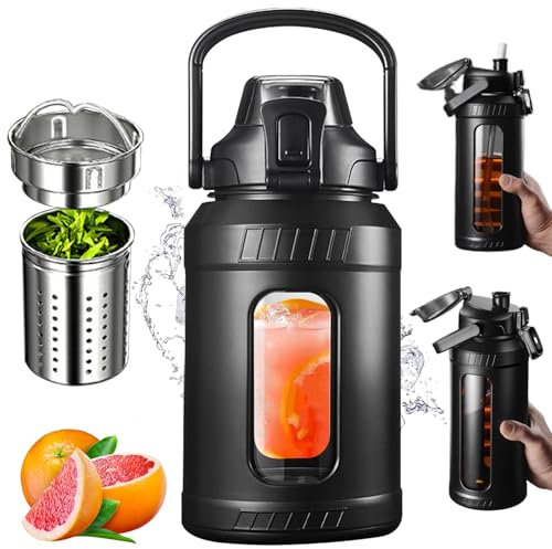 1000 ml/33 Once di Bottiglia d'Acqua in Vetro di Vetro Grande Bottiglia di Vetro con Coperchio di Paglia, Bottiglia d'Acqua di Vetro Grande con colino da tè, Bottiglie d'Acqua in Vetro, Bottiglia d
