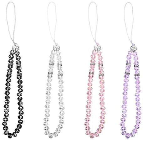 JYTDBCS 4 PCS Mobile phone crystal lanyard, Sparkling Crystal Bead Phone Lanyards Crystal Beads Phone Charms Bling Phone Straps Telephone Keychain,phone lanyard beads,phone keychain,bead phone strap
