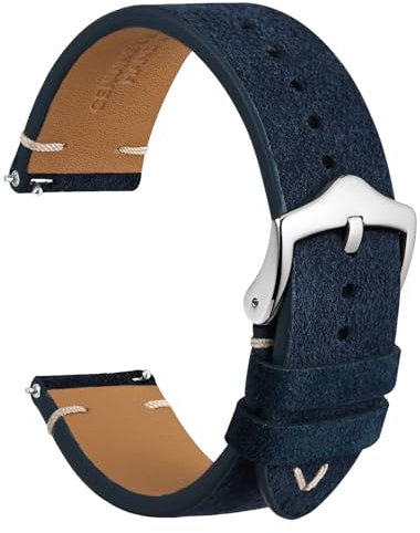 WOCCI 22mm Leder Uhrenarmband, Umgekehrtes Wildleder (Denim)