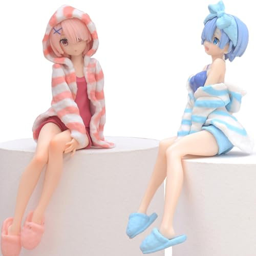 Xinnice Rem und Ram Nudelstopper Figur Remu Ramu Sitzende Pose Statue Modell Re:0 Anime Charakter Sammlerstücke PVC Desktop Dekoration Geschenke für Anime Fans, 15.5cm