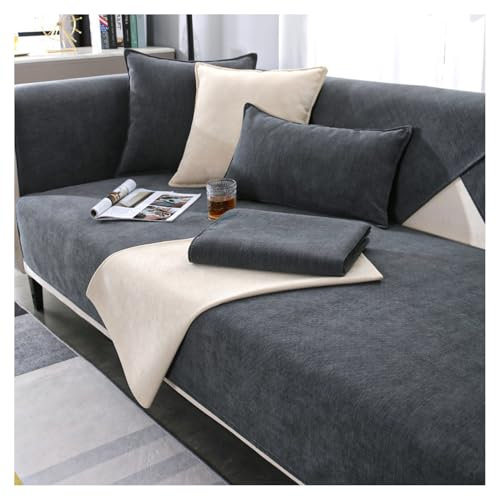 CJJZFO Sofa Überzug Weiche Chenille Sofabezug: Hund Katze Sofaschoner Anti Rutsch Vintage Couch Überzug für U Form L Form Sektionssofa für 1 2 3 4 Sitzer Sofa (Dunkelgrau, 70 * 150cm)