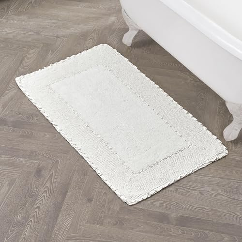 Laura Ashley Badteppich mit Rüschenbordüre, 68,6 x 114,3 cm, 100% Baumwolle, Weiß