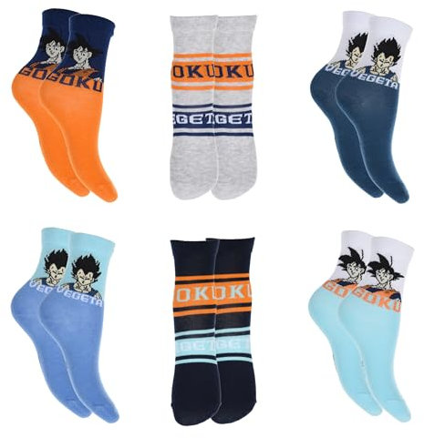 Dragon Ball Z Super Chaussettes pour Garçon, Lot de 6 Chaussettes Classiques en Coton, Tailles EU 23 à 34 (FR/ES, Numérique, 31, 34, Taille normale, Multicolore)