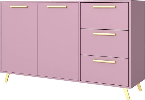 AGMAT-FURNITURE Kommode Nancy mit 3 Schubladen und 2 Türen, Sideboard in Farbe: Rosa, Schrank in Größe: 140 x 86 x 41 cm