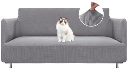 BellaHills Sofabezug Übergröße 2 Sitzer(170-185cm), Stretch Sofa Cover Elastischer Sofa Cover Mit Armlehnen Katze Couch Überwurf, Hellgrau