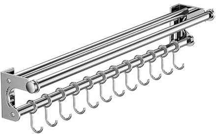 Support mural pour couteaux, support d'ustensiles de cuisine économiseur d'espace avec crochet, support de rangement pour pelle d'ustensiles de cuisine, facile à nettoyer (Silver, 40CM+8Hooks)