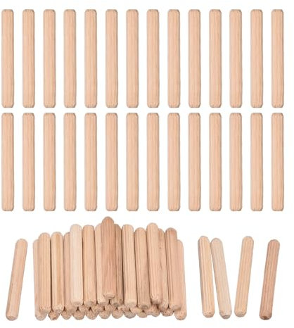 QUARKZMAN 120 Pcs Clavijas De Madera 5x40mm(0.2x1.57) Extremos Biselados Y Estriados Clavijas De Madera Dura Seca Para Muebles Y Estanterías De Carpintería