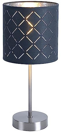 GLOBO LED Nachttischleuchte Textil grau Tischleuchte Beistellleuchte Tischlampe Stoffschirm silber, Nickel matt metallic, 3W 250lm warmweiß, DxH 15x35 cm