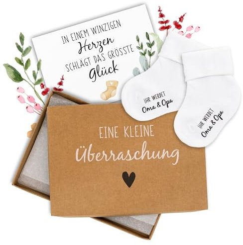 Amari® Babysocken Geschenkset – „Ihr werdet Oma & Opa“ – Schwangerschaft verkünden mit süßer Geschenkbox – Perfektes Baby Geschenk für werdende Großeltern