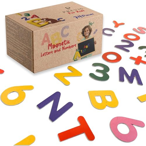PREVIS Magnetische Buchstaben und Zahlen für Kinder - 74 Teile Lernspiel - Buchstaben Magnete - Kühlschrankmagneten für Kinder - Magnetbuchstaben / +3 Jahre