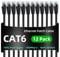 Yauhody Cable Ethernet 1m 12pack, Cat 6 Cable de Red Plano, Cable RJ45 50cm Cable Internet Alta Velocidad 1000 Mbit/s Cable Lan para PS5, TV, PC, Switch, Router, Módem, más rápido que Cat 5 (Negro)