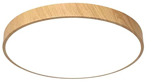 DOBQHWY Panneau Lumineux Faux Grain Bois en Fer Lumières Ultra Minces Près Plafond Lampe Ronde Scandinavie Surface Plane Lampes Encastrées Économie D’énergie pour Chambre Coucher Salle Manger Couloir