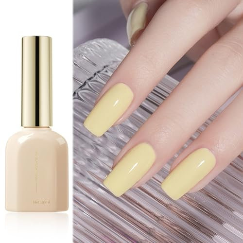 Pastel Gel Nail Polish, Pastel Yellow Nail Polish, Soak Off UV/LED Spring Summer Yellow Gel Polish, Highly Pigmented Neutral Nail Varnish for Manicure Nail Art Salon DIY, 10ML