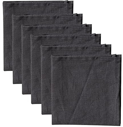 Linendo Leinenservietten, 100% reines Leinen, Schwarzgrau, 38 x 38 cm, 6 Stück, europäischer Flachs, Servietten aus Leinen, Waschbar Wiederverwendbar Stoffservietten