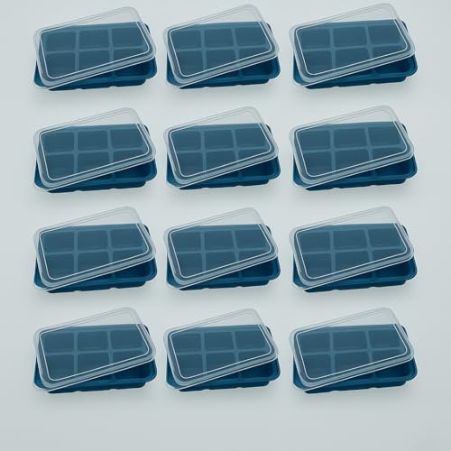 Hausleben 12er Set Eiswürfelbehälter – Eiswürfelform aus Kunststoff mit Deckel | Für 6 große Eiswürfel je Form | Stapelbar, BPA-frei, leicht zu lösen | 11,5 x 7,4 cm Ice Cube Tray