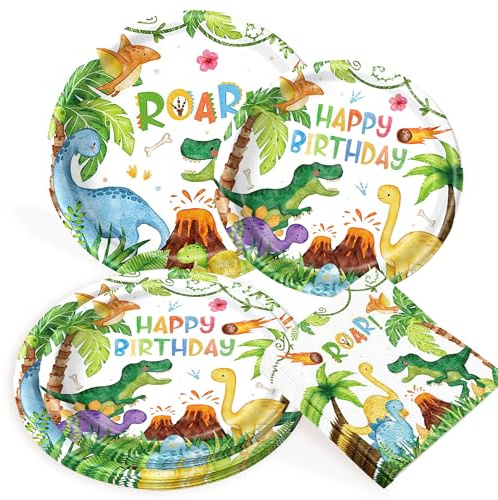 Dinosaur Party Supplies Dinosaur Party Plates Napkins for Boys | Dino Birthday Party Decorations Dessert Plates Napkins Serves 20 Guests