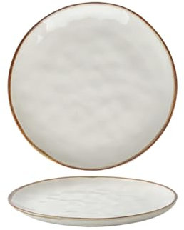 Plato plano de cerámica con patrón de agua de 8 pulgadas para restaurante, retro, irregular, patrón de agua amarillo claro