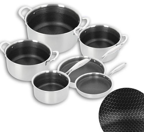 Royal Swiss® 12-teiliges Edelstahl-Topfset – Induktion & Alle Herdarten – Honeycomb Antihaftbeschichtung, PFAS-frei, hitzebeständige Griffe, luxuriöses Design