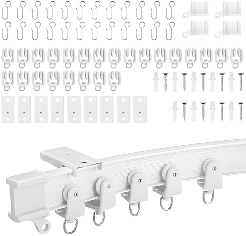 3m Weiß Gebogene Gardinenschiene,Flexible Vorhangschiene mit stummen Rollen,Raumteiler,biegbare Halterung für Duschen Erkerfenster,Privatsphäre und Heimdekoration