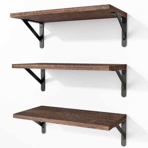 Fixwal Wall Shelves Floating Shelves for Wall Bedroom Bathroom Living Room Kitchen Storage and Decor(Brown, Set of 3, 16.5 Inch)