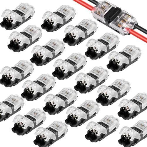 20Pcs Wire Connectors Push Fit, 2 Pin Electrical Wire Connectors for 18-22AWG Cable,Solderless Quick Wire Joiners for LED Lighting,Speaker Cable, Automotive and DIY Wiring,Low Voltage Cable Connectors
