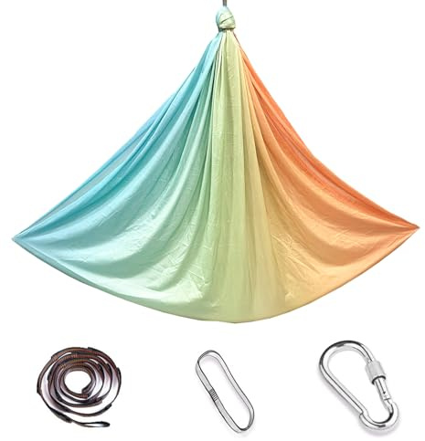 Aerial Yoga Hängematte Set mit Verlängerungsbändern und Karabinerhaken und Befestigungen,Orange Farbverlauf,150x280CM