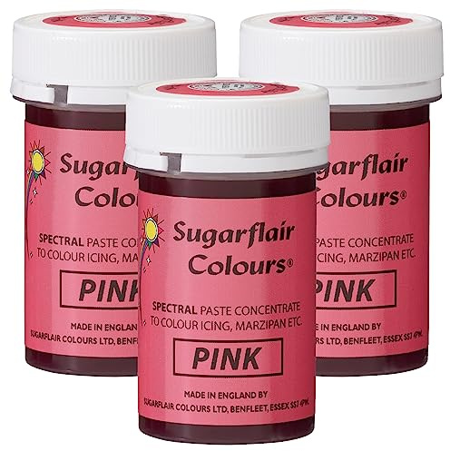 Sugarflair Spectral Pink Food Colouring Paste, Highly Concentrated for Use with Sugar Pastes, Buttercream, Royal Icing or Cake Mix, Vibrant Colour Dye - 25g (Pack of 3)