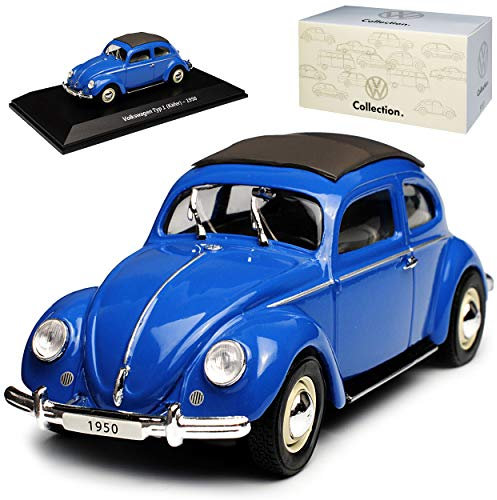 Atlas Volkwagen Käfer Typ I Coupe Blau mit Sonnendach 1950 mit Sockel 1/43 Modell Auto