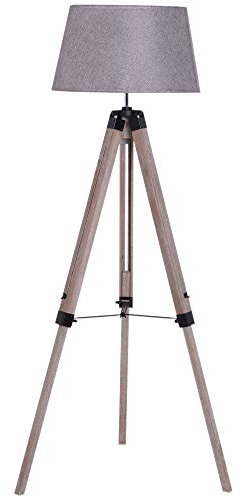 HOMCOM Tripod Floor Lamps for Living Room Bedroom, Modern Adjustable Standing Lamp with Wood Legs, Drum Fabric Shade, 99-143cm, Grey