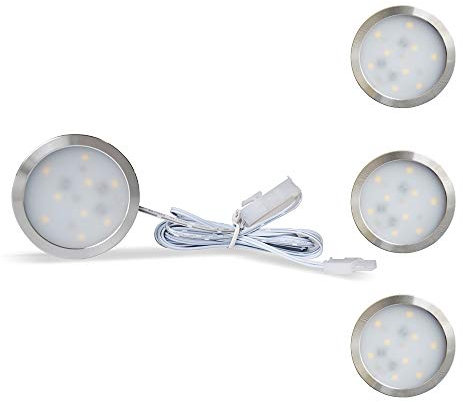 LAMPAOUS 3er Pack LED Kabinettleuchte Dimmbar Schrankleuchte Unterbauleuchten Neutralweiß Naturweiss 4500K Rund 6W mit 12VDC Power Adapter