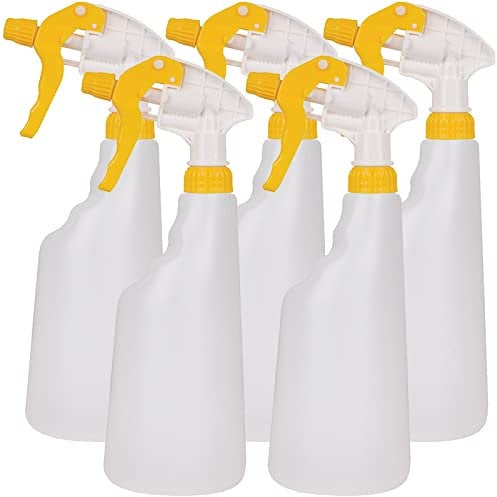 5 x Yellow 750ml Heavy Duty Empty Plastic Water Trigger Spray Bottles for Household Gardening, Plant Watering, Car Valeting & Cleaning
