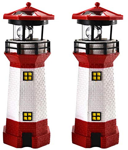 2er Set LED Solar Leuchtturm 28 cm Garten Deko Leuchtfeuer Rot Weiß Gartendeko Beleuchtung Mit Dämmerungssensor Solarbeleuchtung Gartendekoration