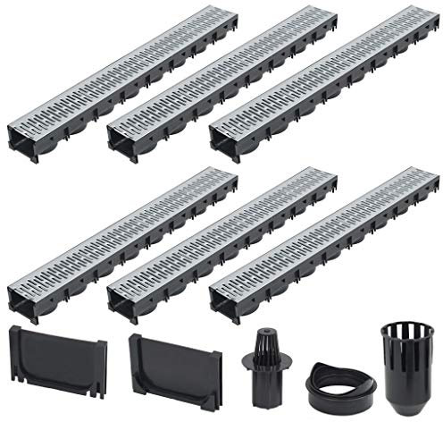 vidaXL 142879 6x Entwässerungsrinne Komplett Set Verzinkter Stahl 6m Bodenrinne, Schwarz und Silbern