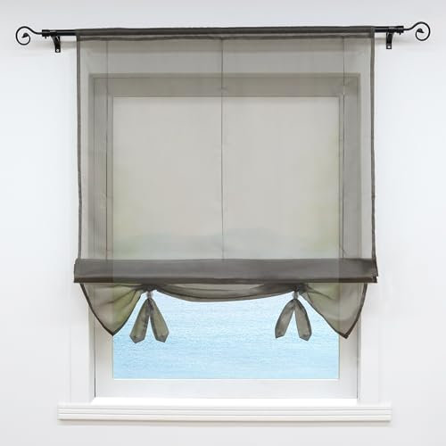 ESLIR Raffrollo Wohnzimmer Raffgardine Tunnelzug Gardinen Küche Transparent Bändchenrollo Vorhänge Modern Voile Grau BxH 140x155cm 1 Stück