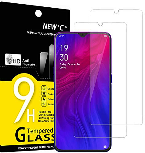 NEW'C Lot de 2, Verre Trempé pour Oppo Reno Z, Oppo R15X, Film Protection écran efficace contre les Rayures - sans Bulles - Ultra Résistant (0,33mm HD Ultra Transparent) Dureté 9H Glass