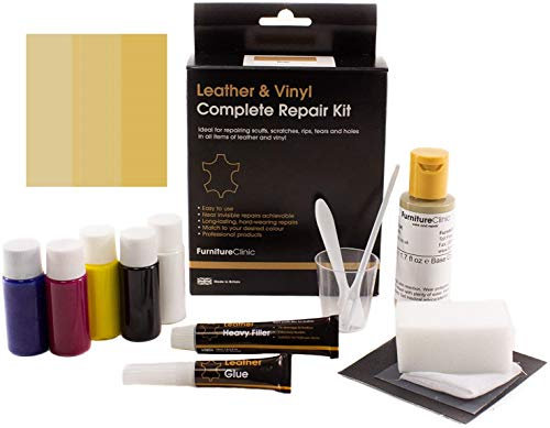 Furniture Clinic – Komplettes Lederfarbe und Reparatur Set - für Kratzer Abschürfungen Risse Brüche Ausbleichungen – Für Leder Autositze, Sofas, Bekleidung, Schuhe und Taschen (Creme)