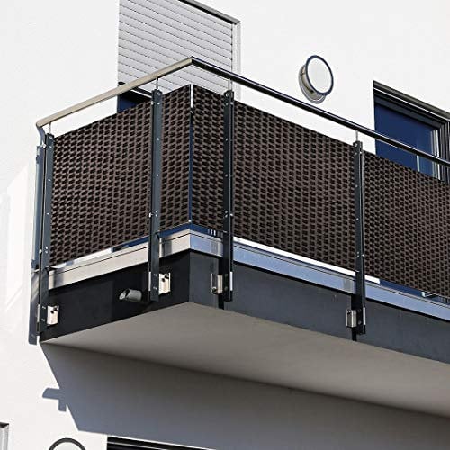 Polyrattan Sichtschutzmatte in Rattan-Optik PVC Sichtschutz Matte Sichtschutzzaun Balkongeländer Sichtschutzwand Balkonsichtschutz Balkon Zaun Windschutz Poolumrandung Zaun (dunkelbraun, 300x100cm)