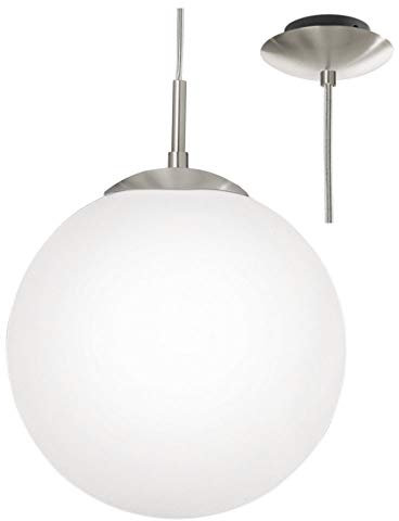 Britalia Satin Nickel & White Opal Glass Globe Shade Modern Pendant Ceiling Light | 30cm Diameter | 1 x ES E27 Lamp Bulb Required (Not Included) | 240 Volts
