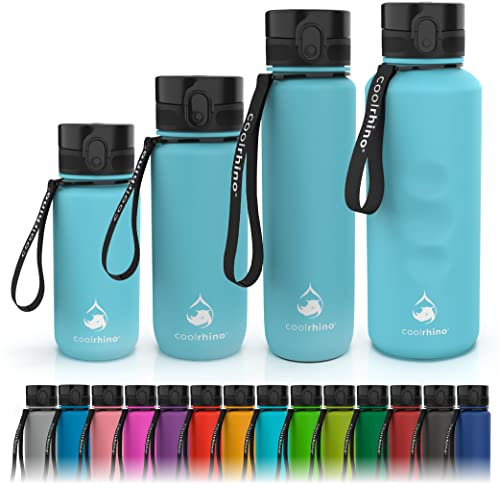 coolrhino Trinkflasche 350ml für Kinder, Sport, Schule, Fitness & Outdoor - Wasserflasche auslaufsicher und Bpa frei - Flasche für Kohlensäure geeignet (Rhino Sky blue, 350ml)